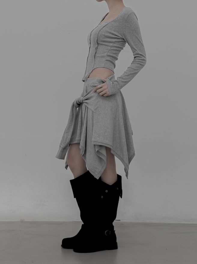 Knotted Unbalanced Sweat Midi Skirt