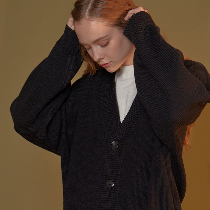 THREE LINES KNIT CARDIGAN_BLACK