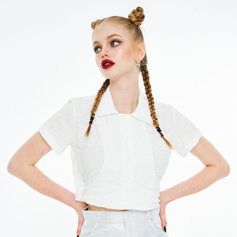 Back Open Ribbon Strap Shirt [White]