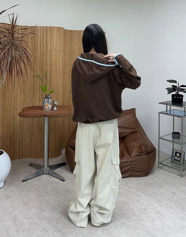 Eto Waffle Color Matching Hood Zip-Up