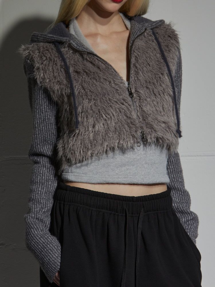 ANGORA FUR ZIP-UP