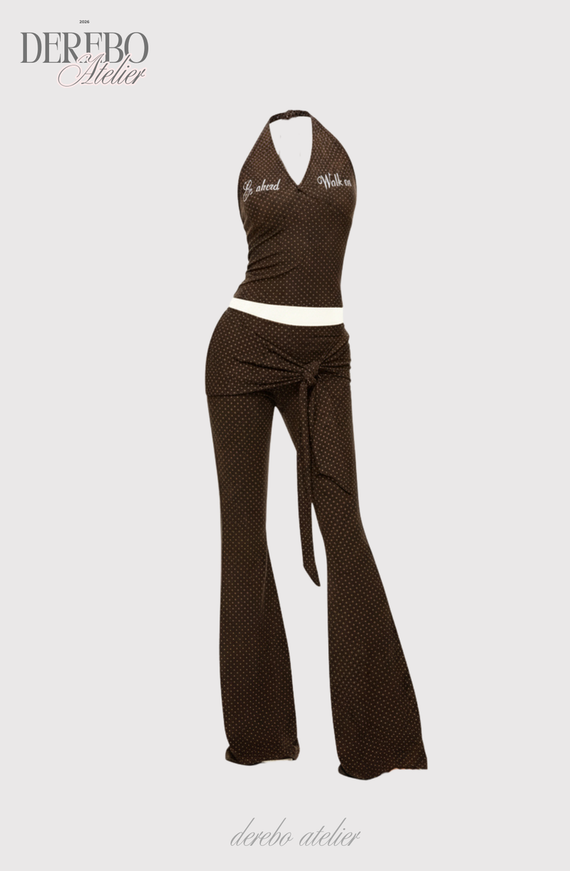 Dot halter cardigan flare training setup (PANTS)