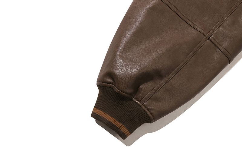 VEGAN LEATHER VARSITY JACKET_BROWN
