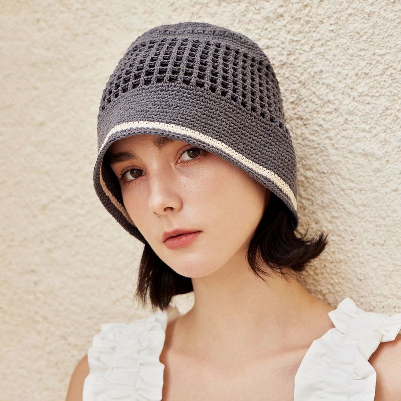 VA Top Button Knit Crochet Bucket Hat / Gray
