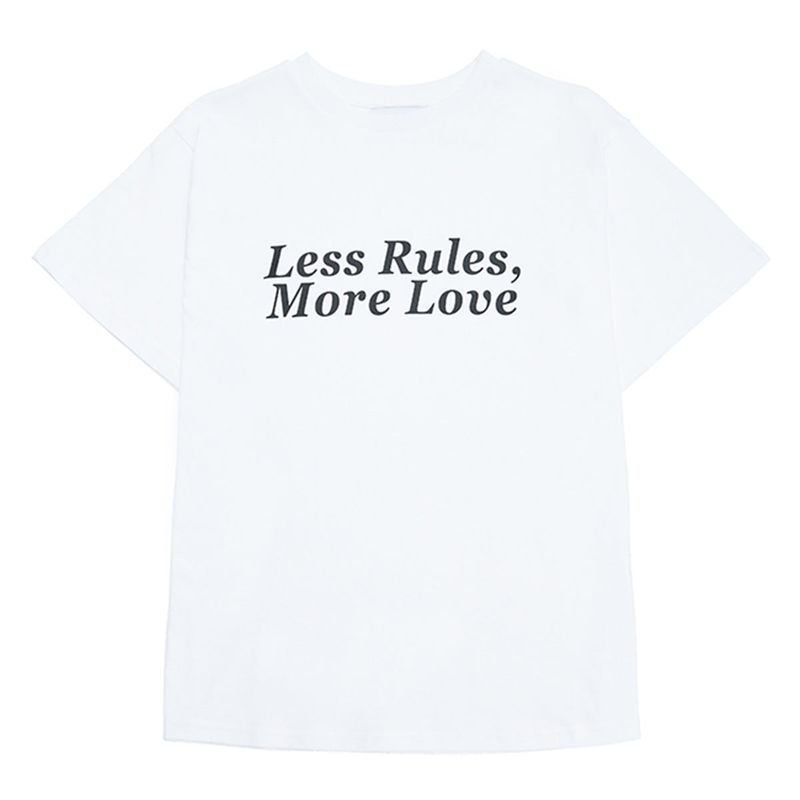 LE AREVEY（アルヴェイ）の「LESS RULES MORE LOVE T-SHIRT WHITE / BLACK [WOMAN]（Tops）」