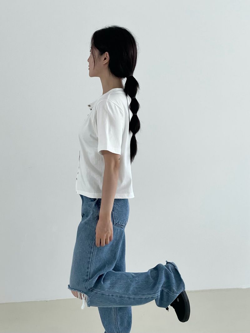Damage cutting wide denim pants