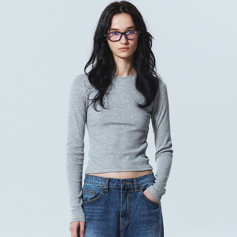 RIBBED SEMI CROP ROUND TOP_IVORY