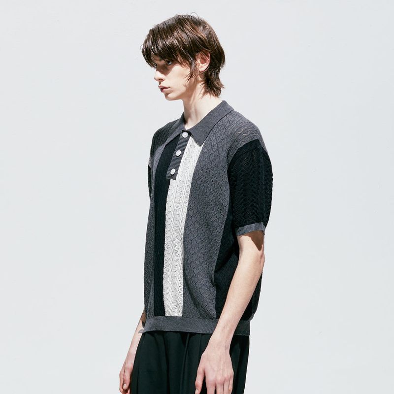 flower garden 3 pattern half knit pique charcoal