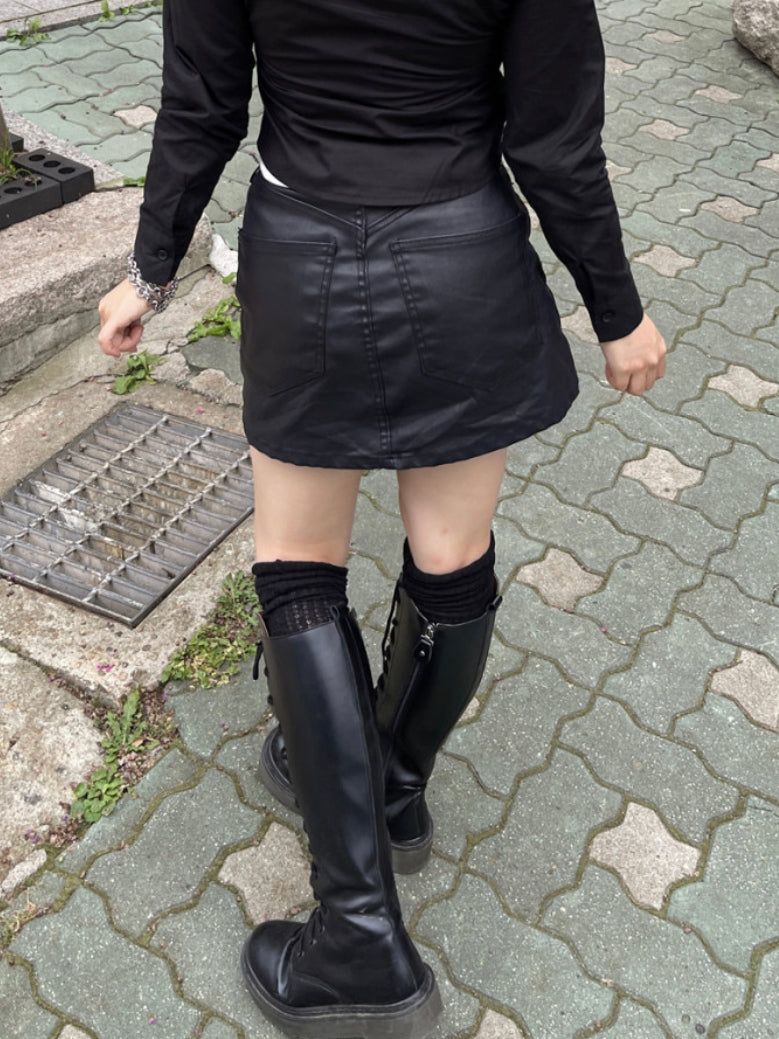 leather rock chic zipper skirt