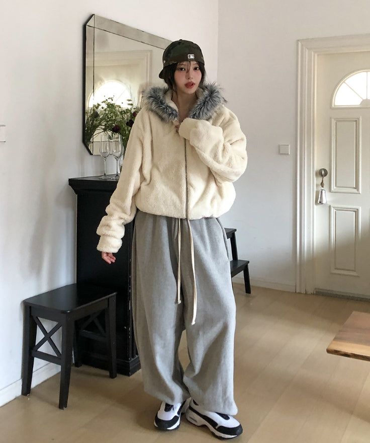 Fame Fleece Raccoon Fur Hooded Zip-Up