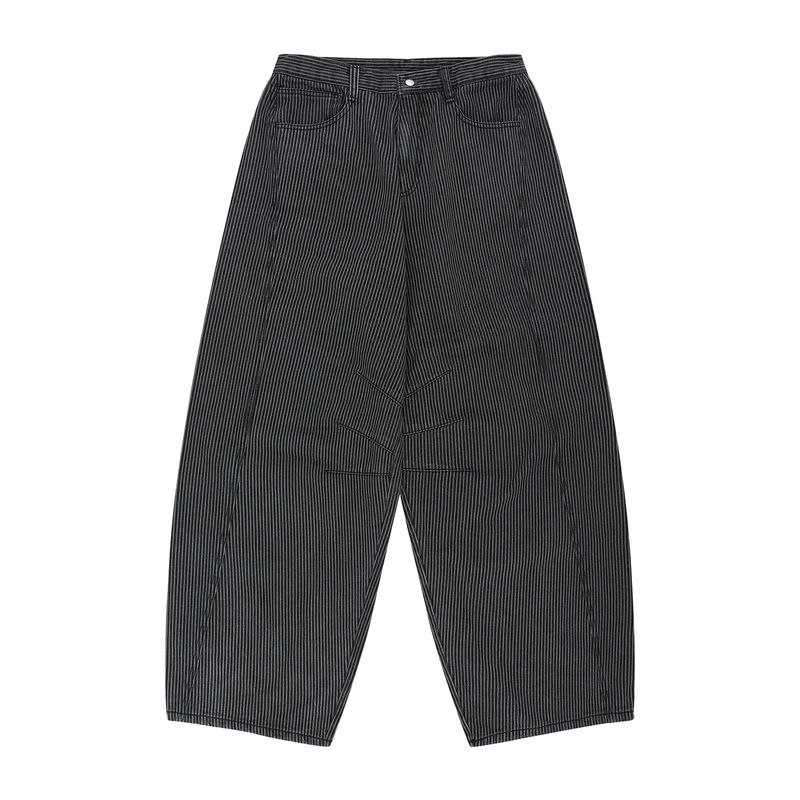 Curved Stripe Denim Pants - Black