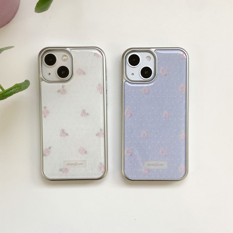 [MADE][Glass Silver Bumper Case]  Rose Stitch Knit Case