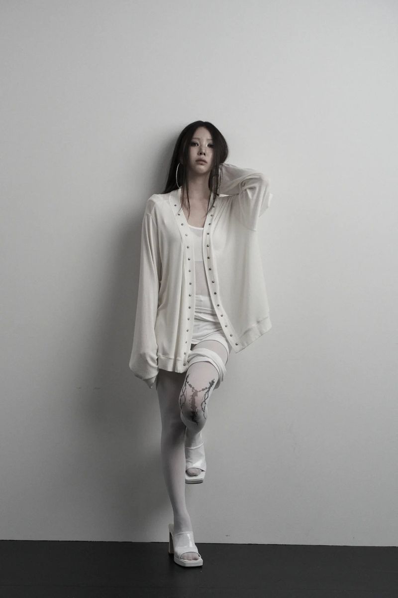 [label] wool rivet overfit open cardigan (ivory)