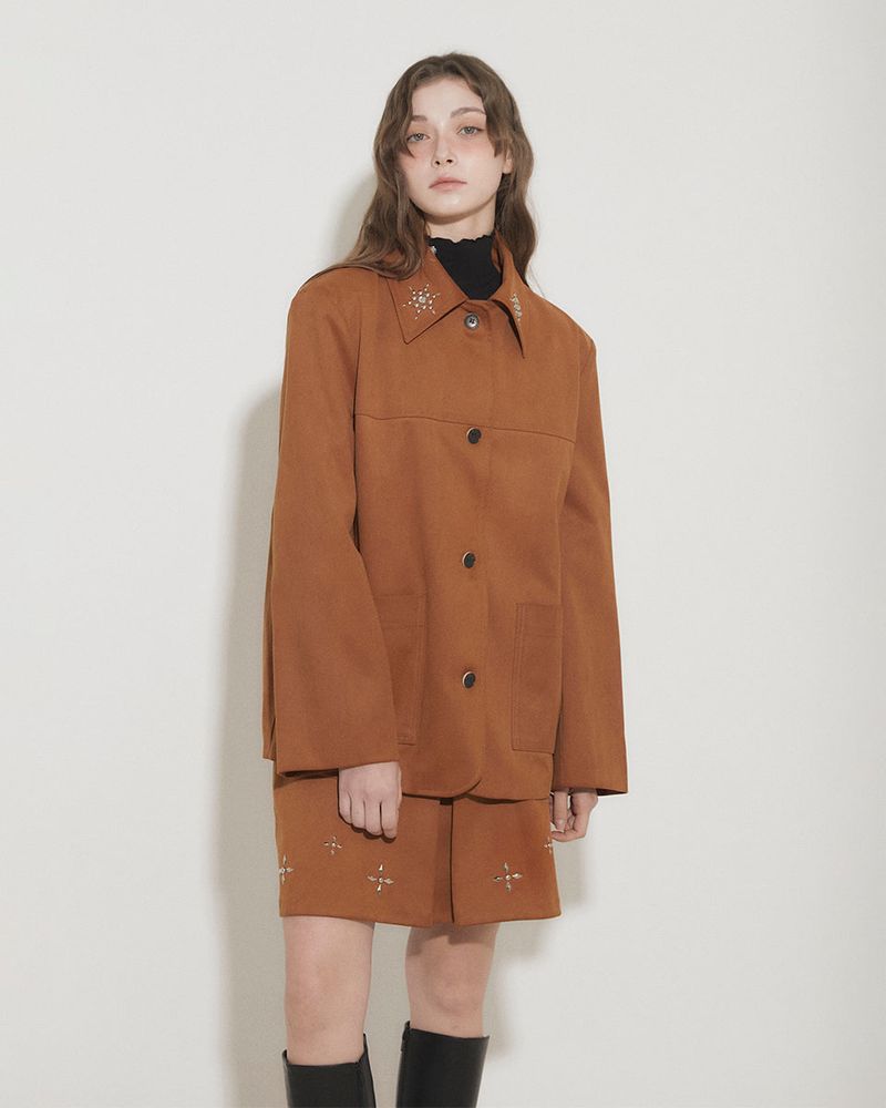 FAUX SUEDE STUDS JACKET [BROWN]