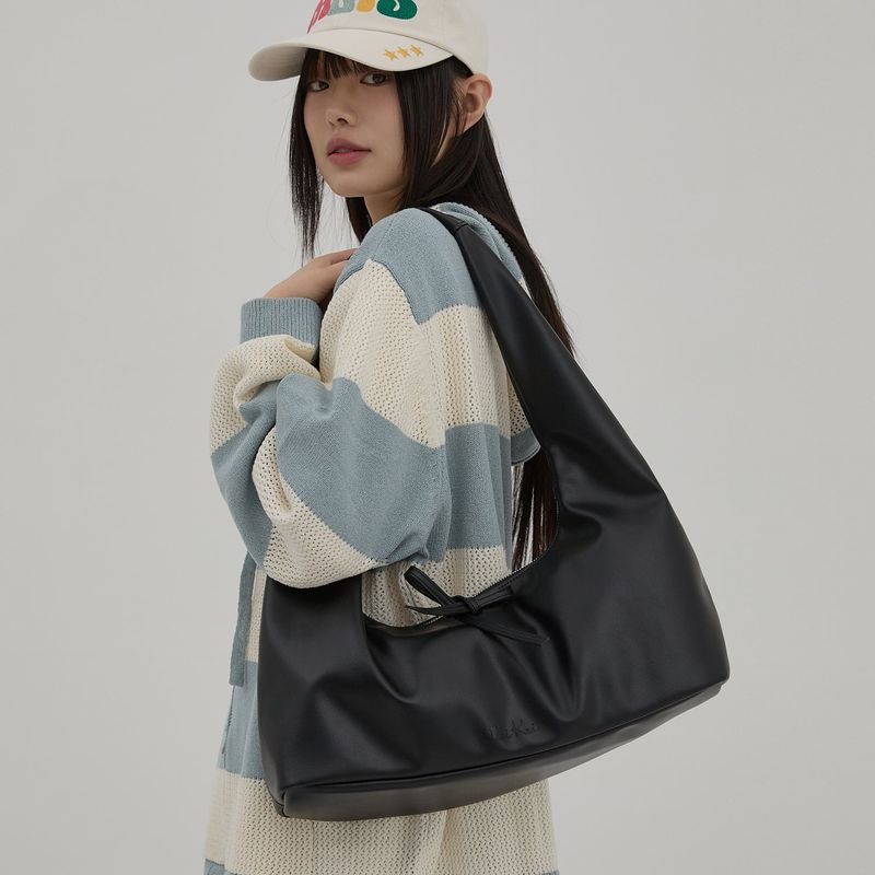 Artificial Leather Ribbon Hobo Bag
