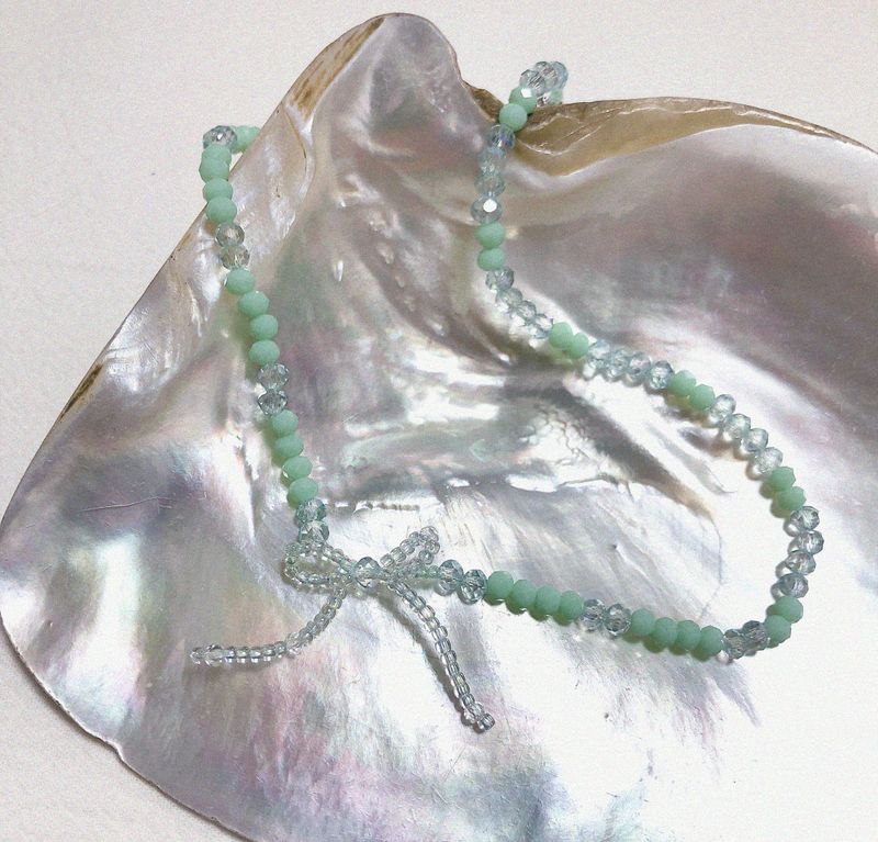 Mini Ribbon Beaded Necklace White