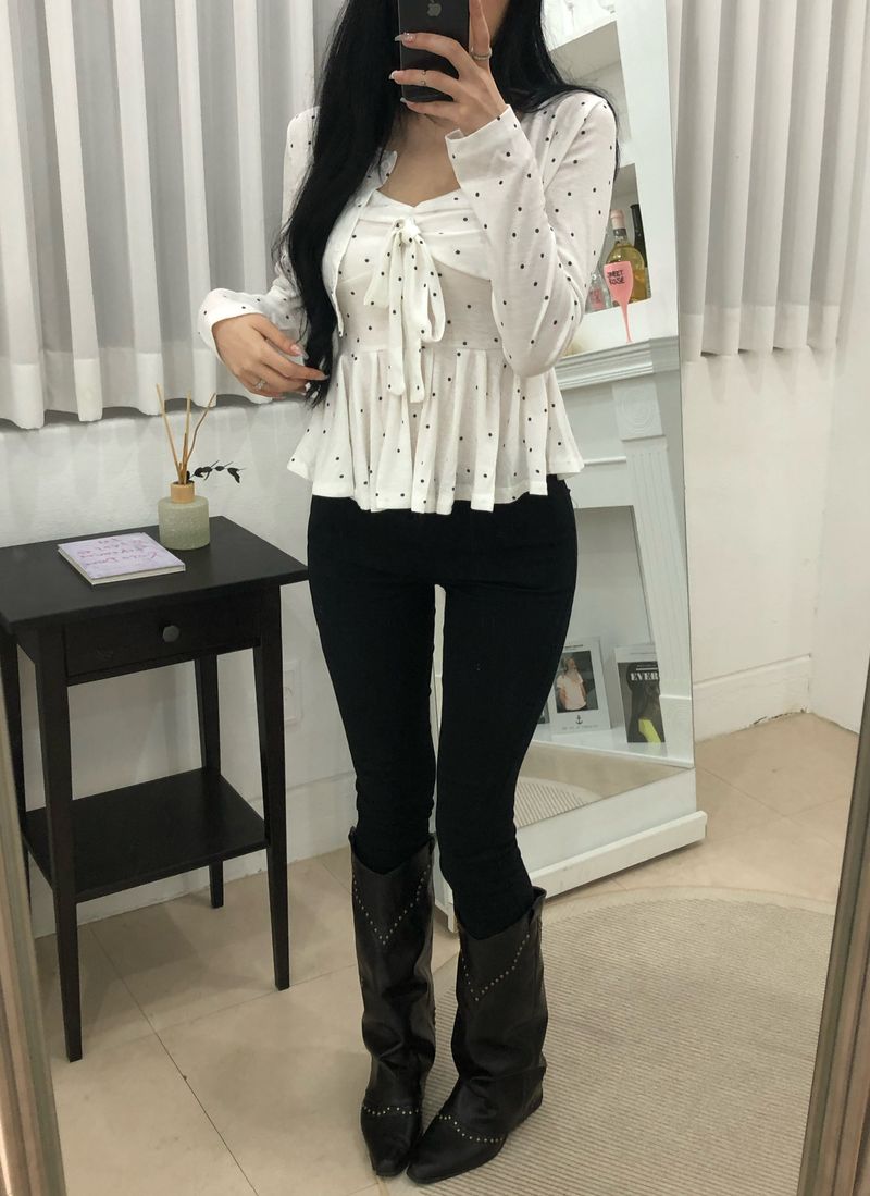 Dot Ribbon Top & Cardigan