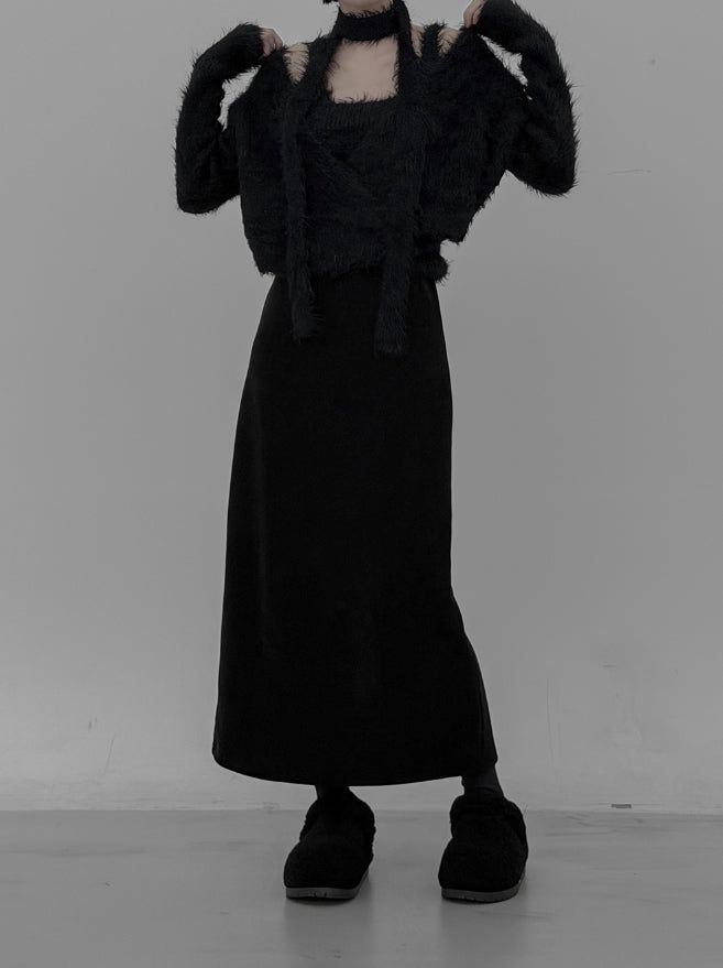 Tet suede slit long skirt