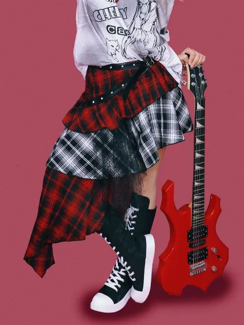 double punk unbalanced skirt