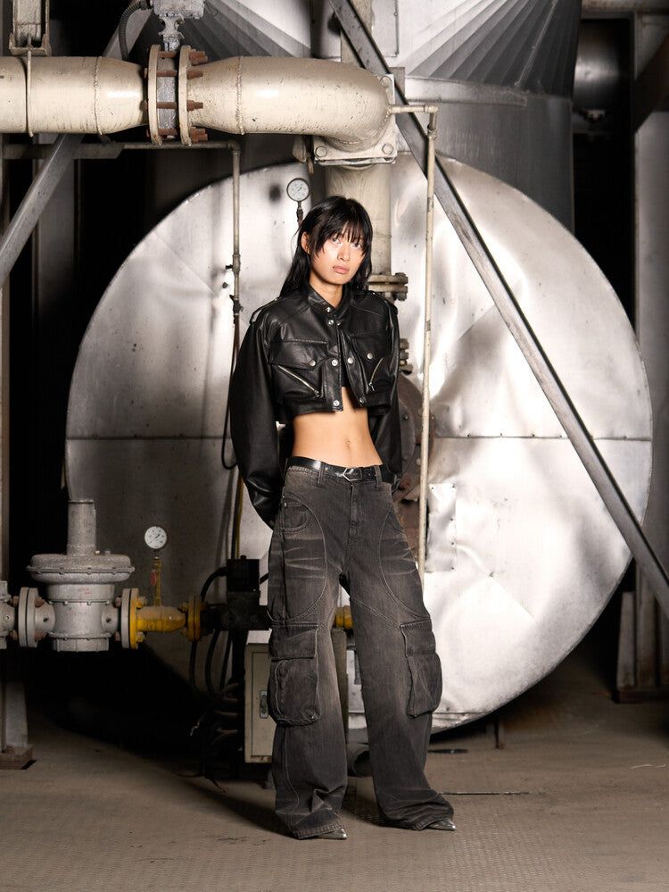 FULLOFSSUN（フルオブサン）の「Leather Crop Cargo Jacket (Black)（Jackets/Outerwear）」
