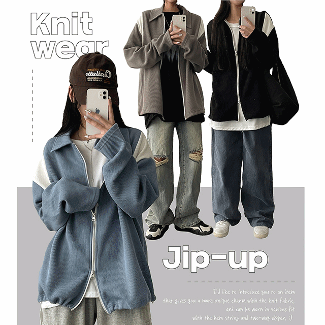hijjoo(ハイチュー)の「Rash Loose Fit Two-Way Varsity Collar Zip-Up Jacket(Jackets/Outerwear)」