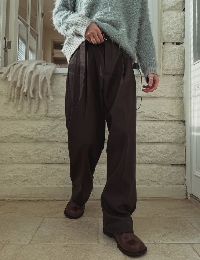 Andy Wool Belt Two Tuck Wide Slacks