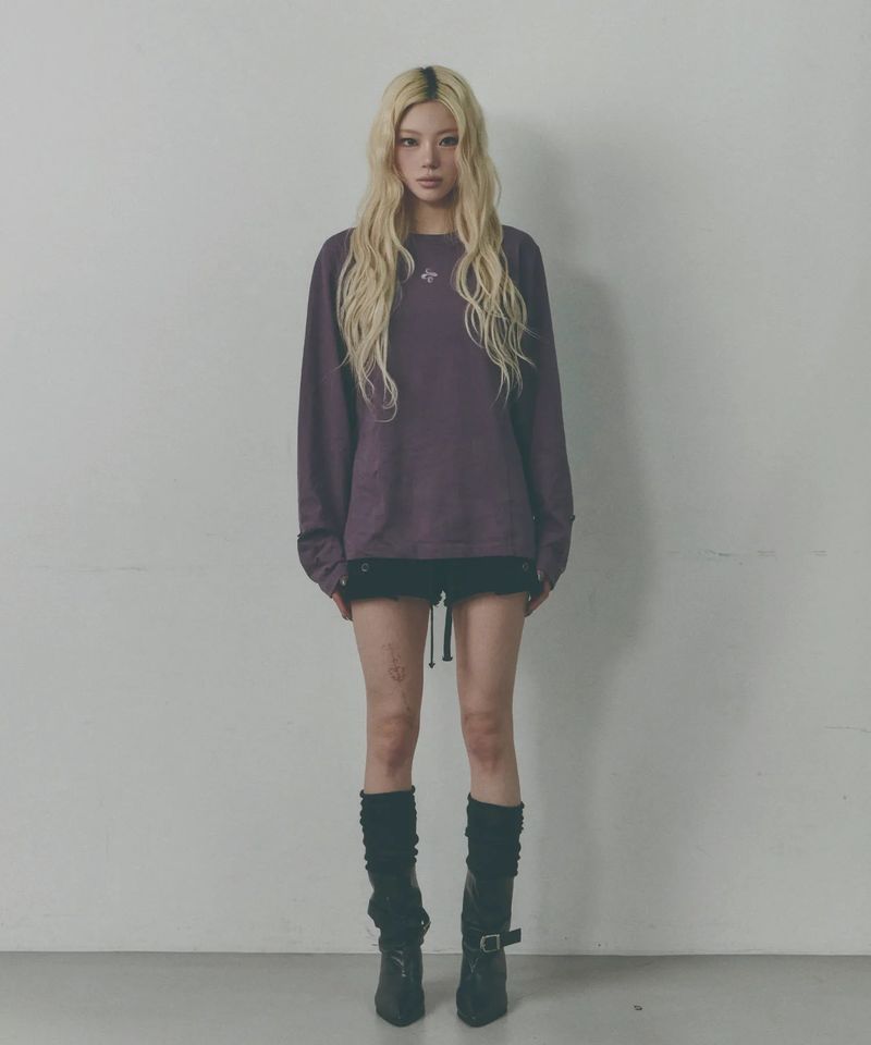 Button Roll-Up Loose-Fit Long Sleeve [Muted purple]