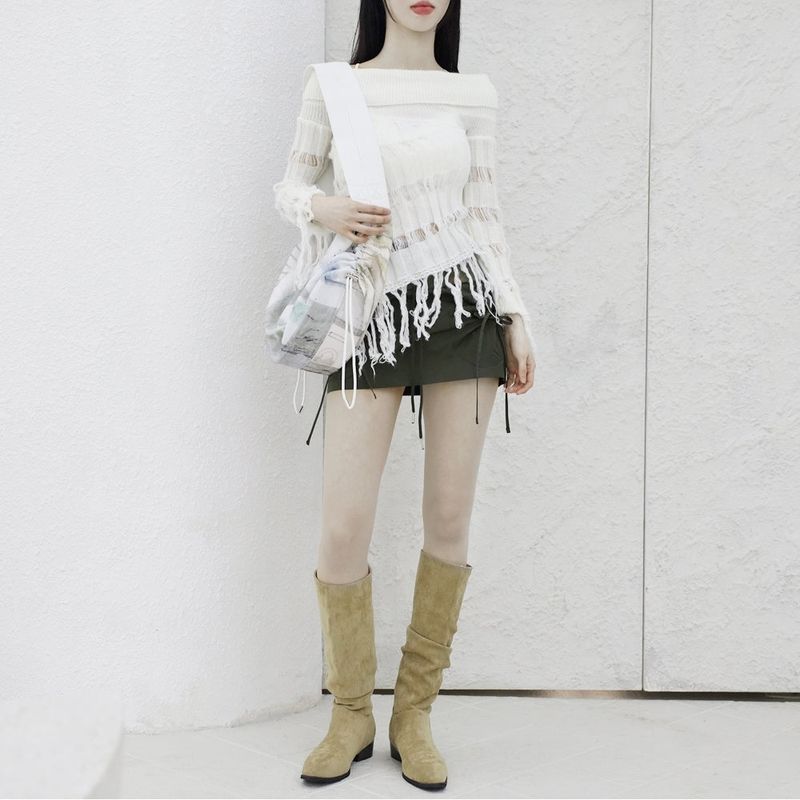 [NONCODE] Rumble Off-Shoulder Unbalanced Knitwear