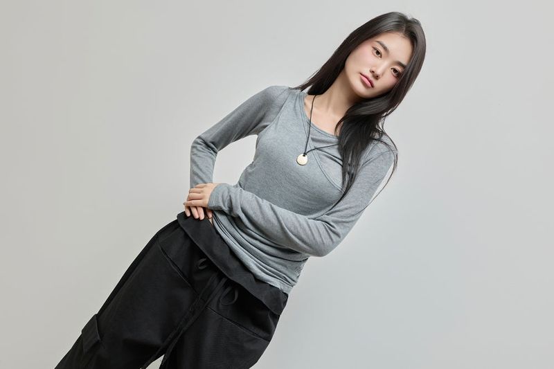 Shirring Layered Tee_Grey
