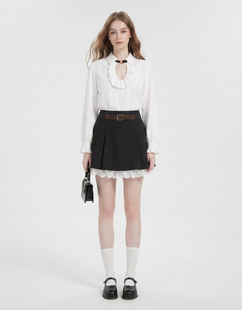 [PRE- FALL] Léa Ruffle Cutout Buckle Long-Sleeve Blouse Ivory