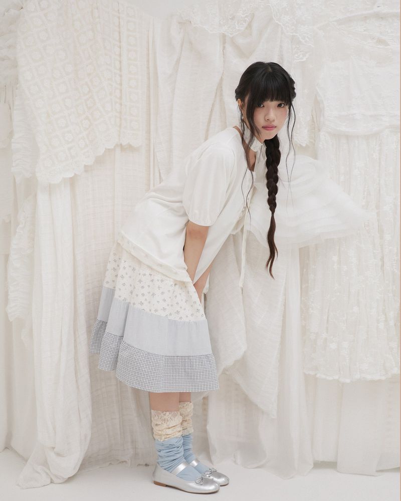 Blooming garden patchwork skirt / ivory