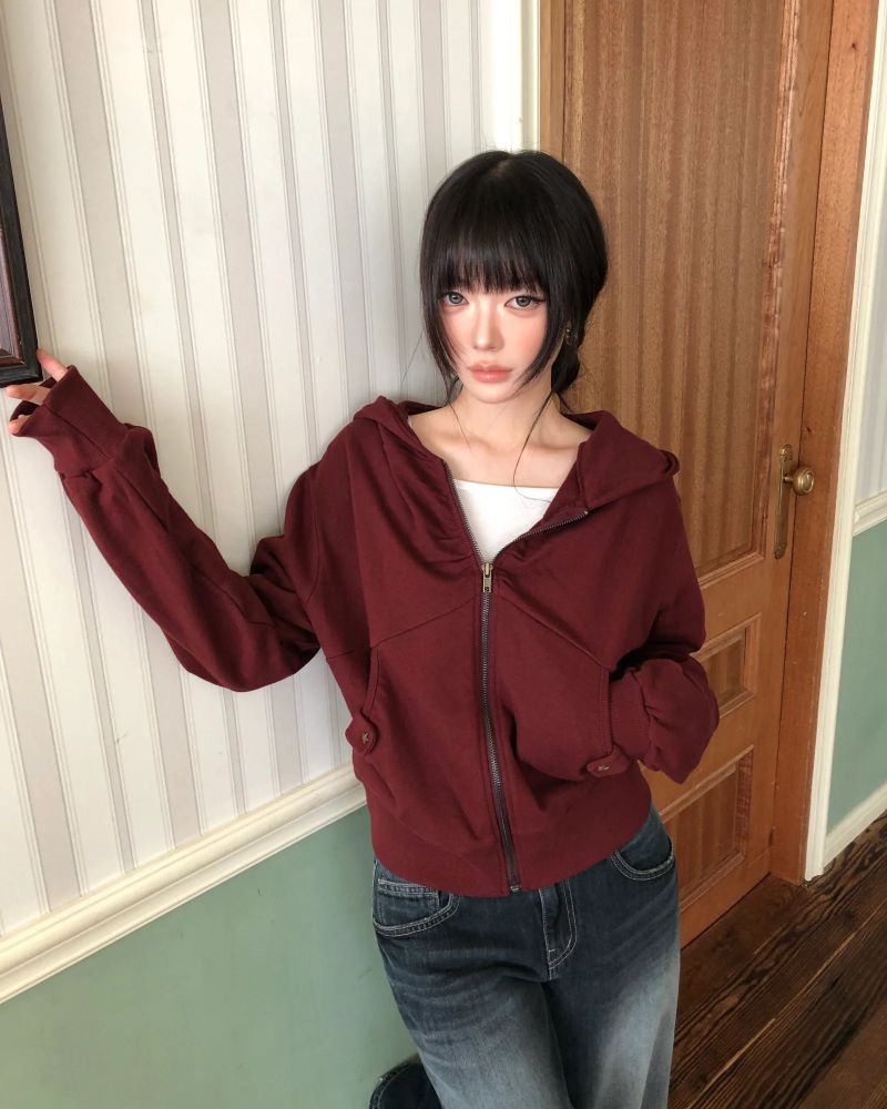 Anne Shirred Pocket Hooded Zip-Up