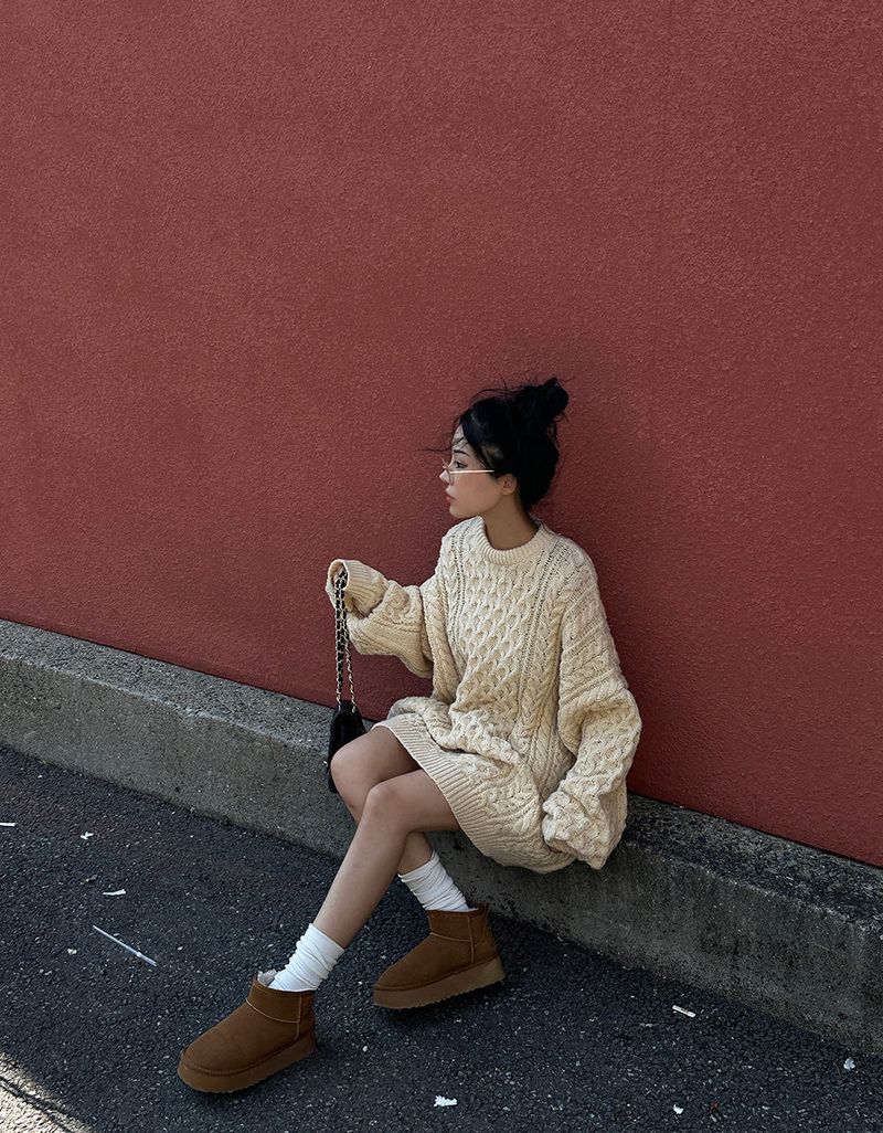 Cooking Twisted Doughnut Patterned Oversized Fit Knitwear