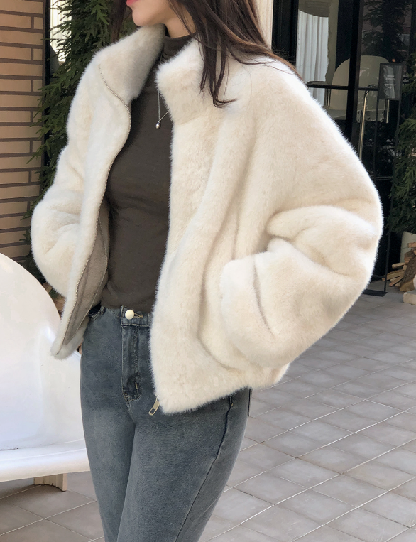#Elegant Hairy Crop Zip-up Fur Jacket (2color)