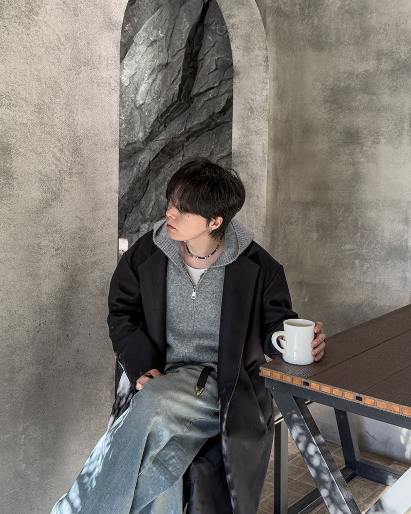 Merry wool knit hood zip-up