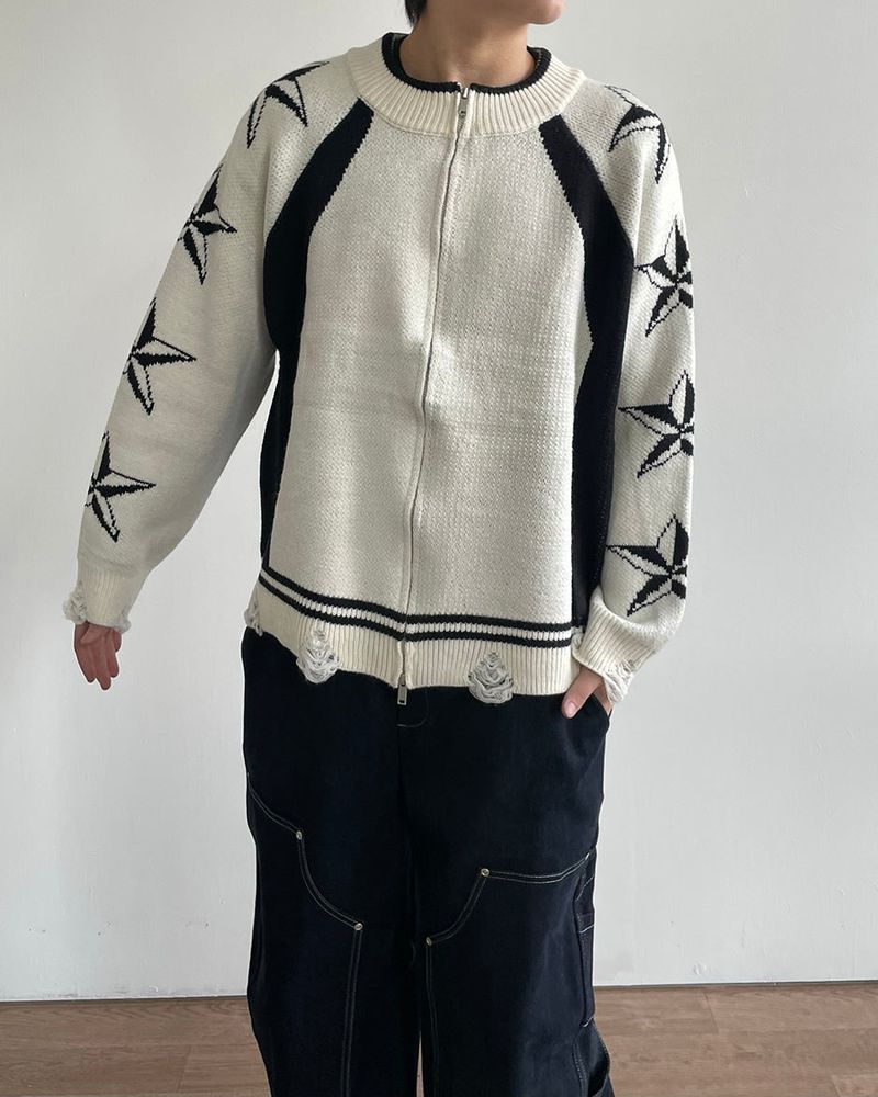 Star-printed Knitwear Zip-Up