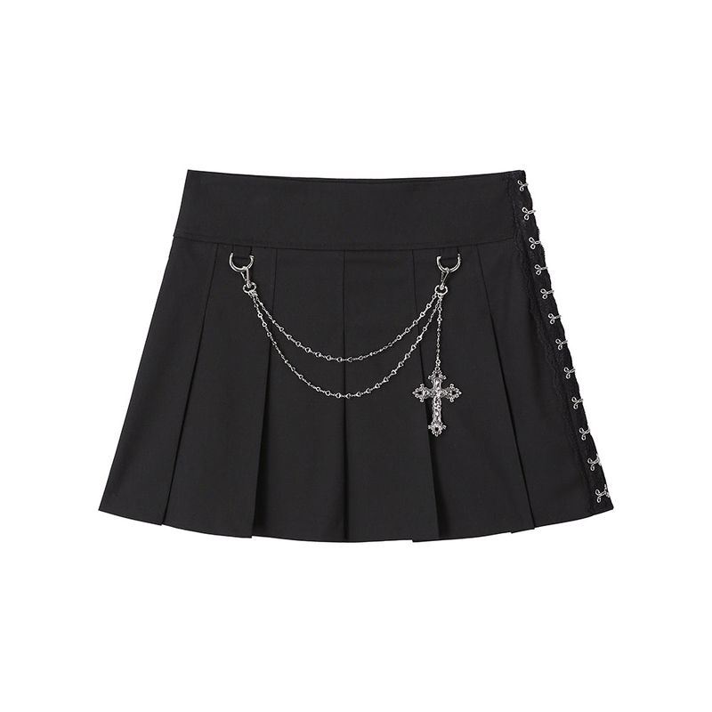 Cross Chain Pleated Skirt - Black