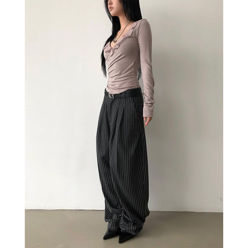 [UNISEX] Stripe Curved Slacks