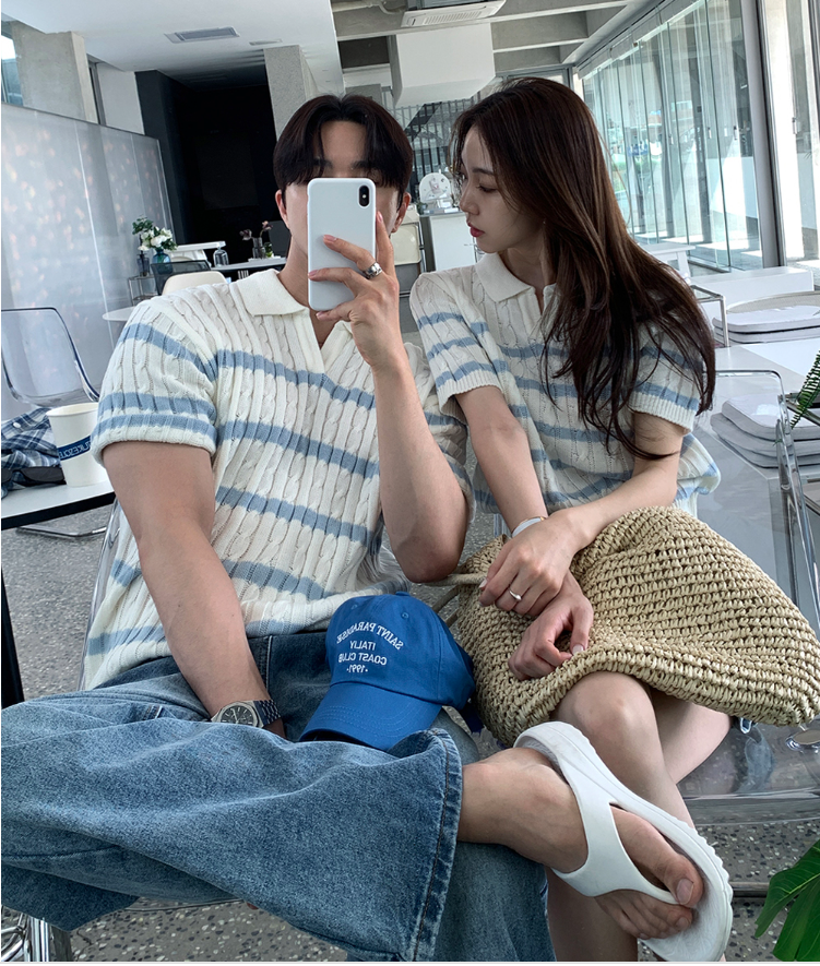 FINLEU（フィンル）の「[Couple Look/2 Types/3,000 Sold] チェティケーブルニットカラーショートスリーブニット / 2 カラーズ（トップス）」