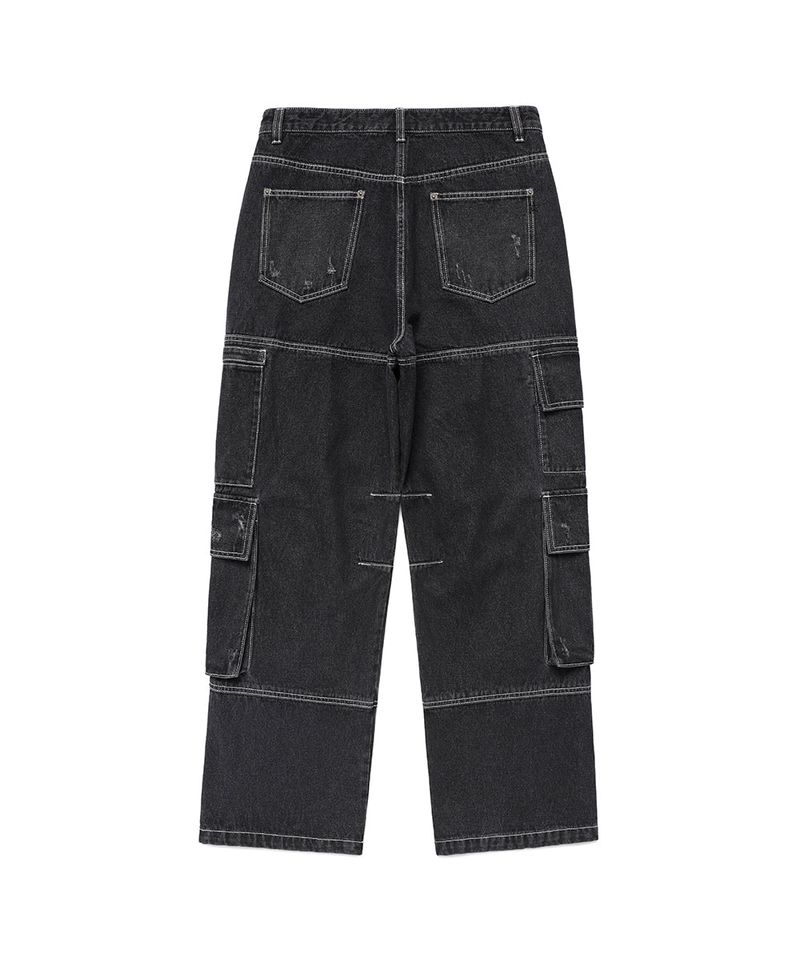 WASHED DENIM CARGO PANTS BLACK(CV2EFUD111A)