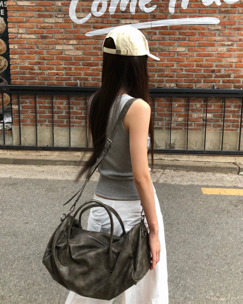[ORIGINAL] Ash U-neck Lettering Ribbed Sleeveless