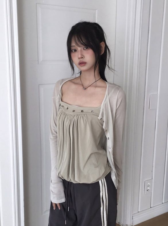BT Nylon Track Pintuck Wide Pants