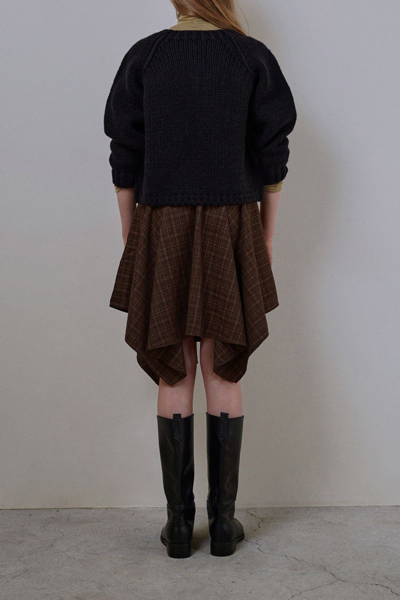Wave check skirt_brown