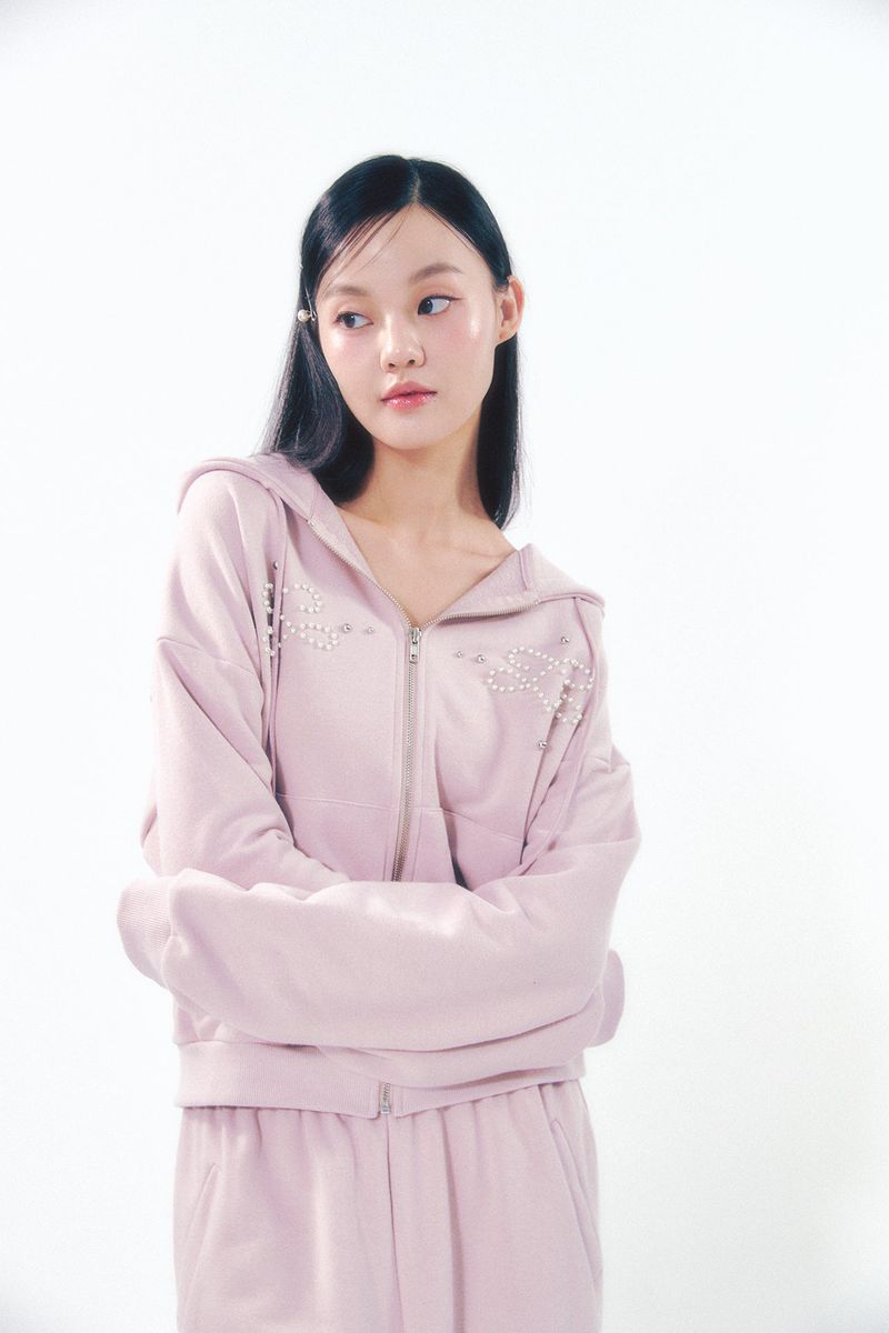 Pearl Hoodie Zip-Up Pink