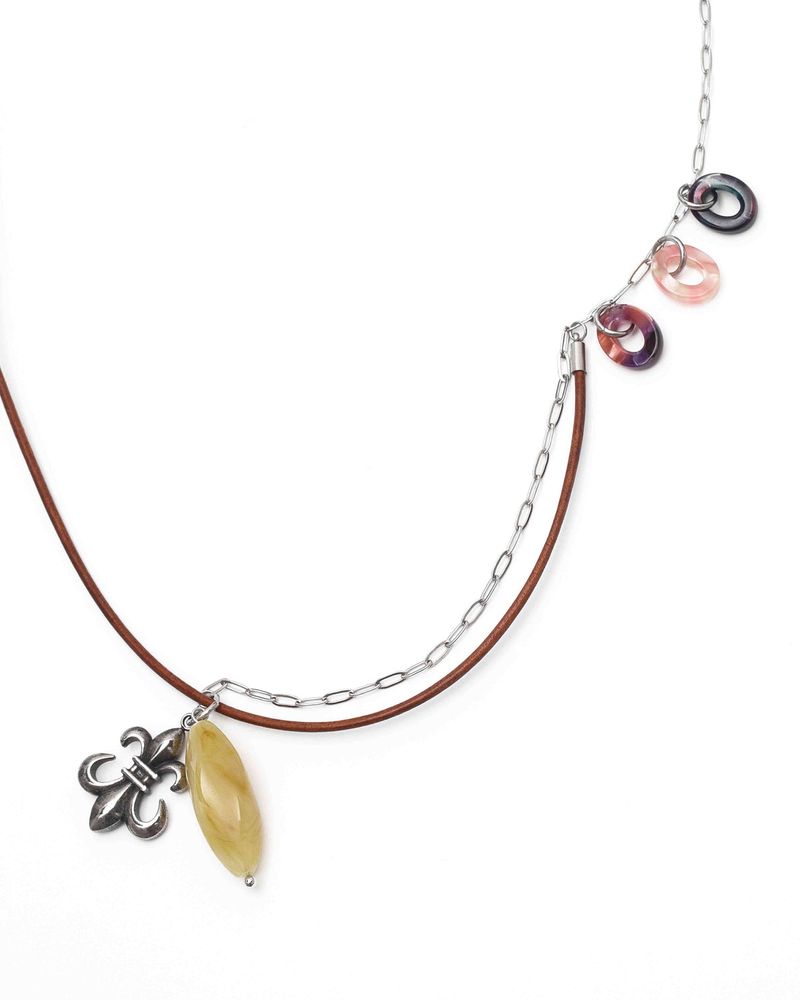  Stone Combi Necklace - Anchor _ BROWN
