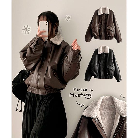 hijjoo（ハイチュー）の「Evil Aubang Wool Collar Leather Jumper（Jackets/Outerwear）」