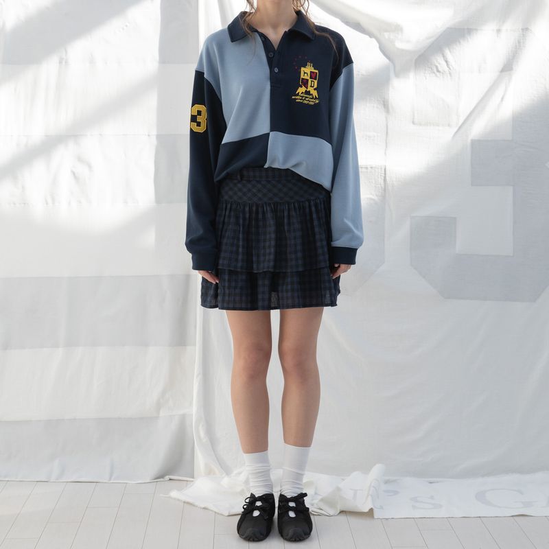 CHECK RUFFLE MINI SKIRT (NAVY)
