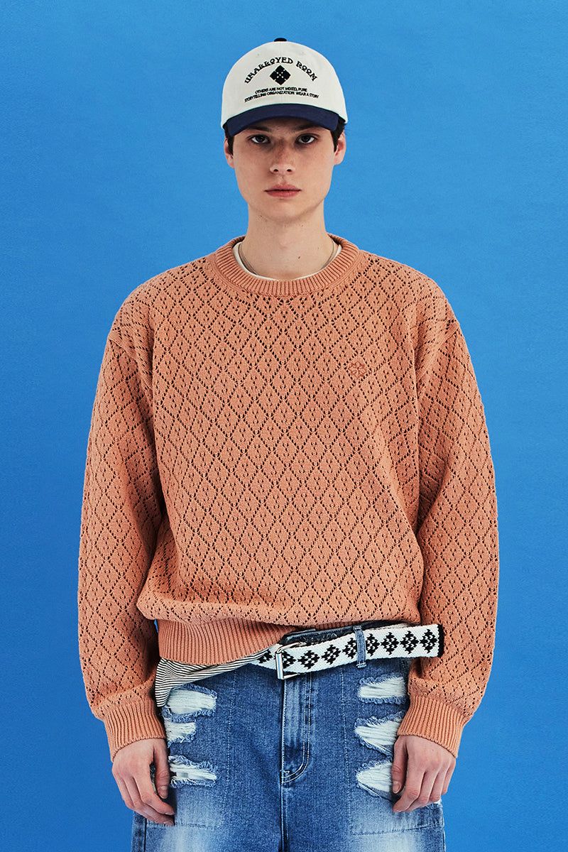 UNALLOYED(アナロイド)の「MESH ARGYLE KNIT / SALMON(Tops)」