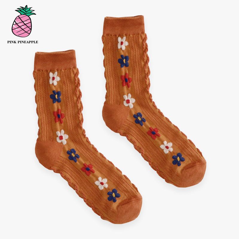  FLOWER JACQUARD SOCKS (3PAIRS 1SET, COLOR RANDOM)