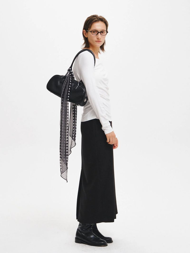 DRAPE SHIRRING LONG SLEEVE T-SHIRT